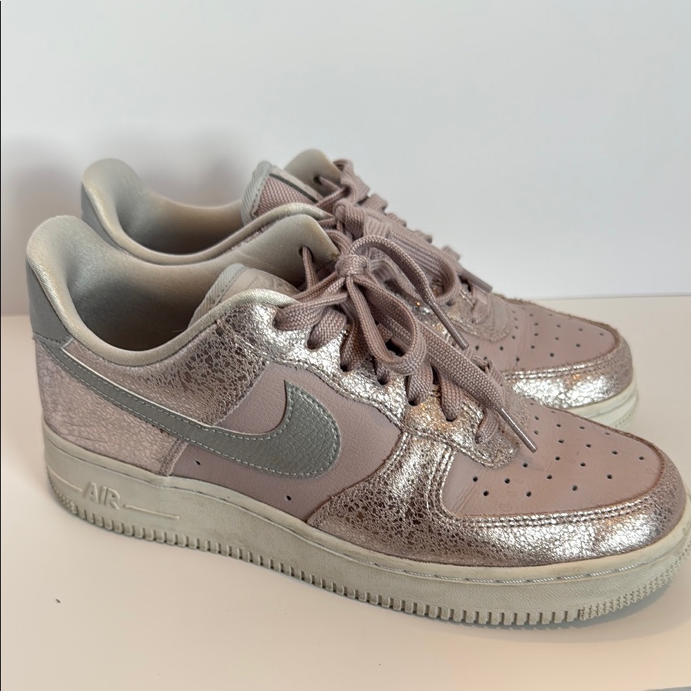 Nike Air Force 1 Women's Shimmering Silver and Pink Sneakers